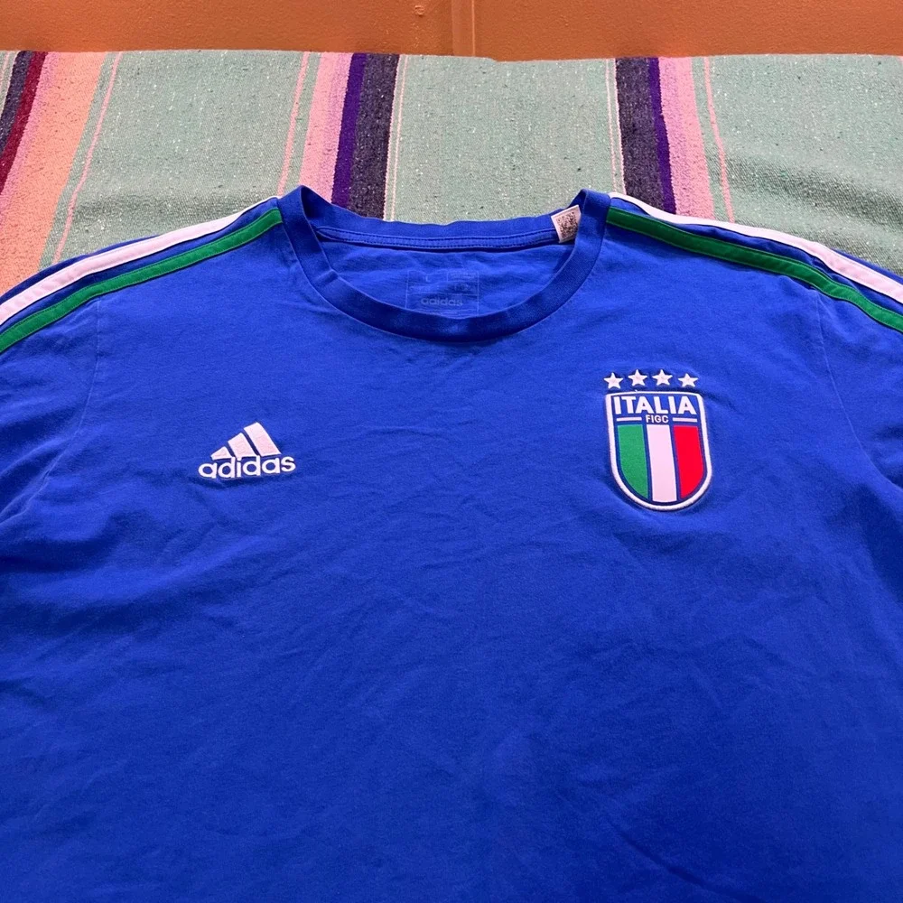 Adidas Italia FIGC T-Shirt Mens Large Blue Italy National Team Soccer Tee